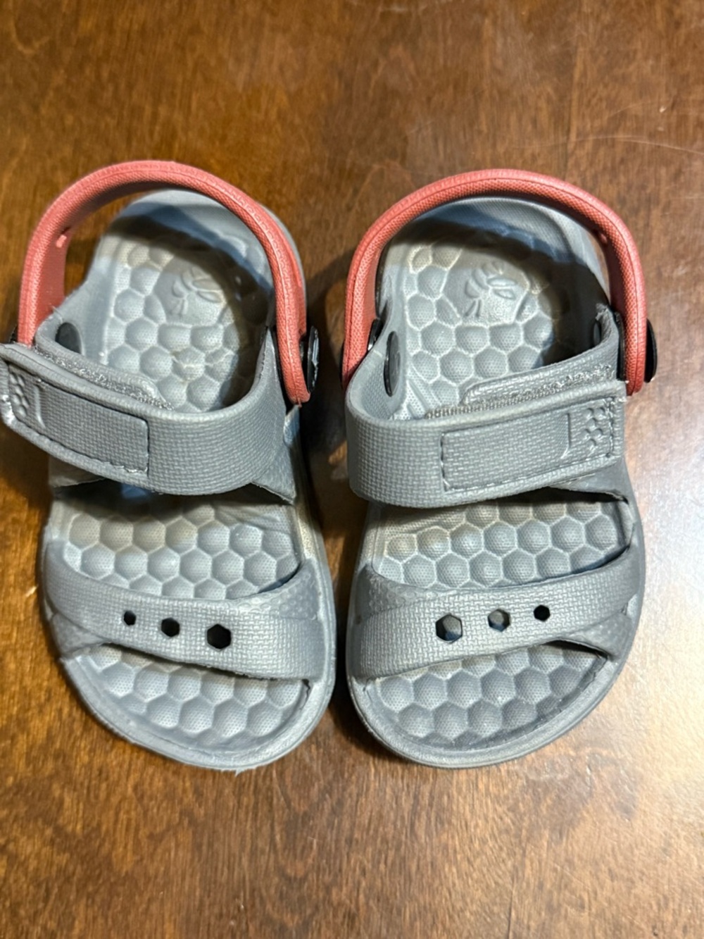 Kids Adjustable Gray Sandals with Coral Heel Strap